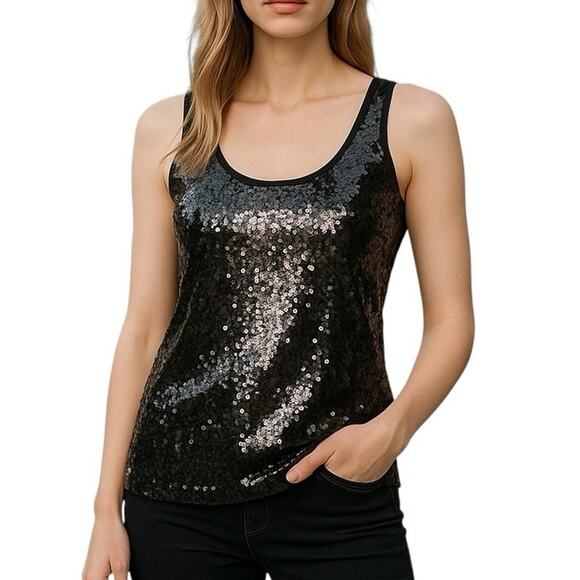 Cruisewear & Co Black Sequin Ombré Tank Top Partywear Size Small - Picture 1 of 7